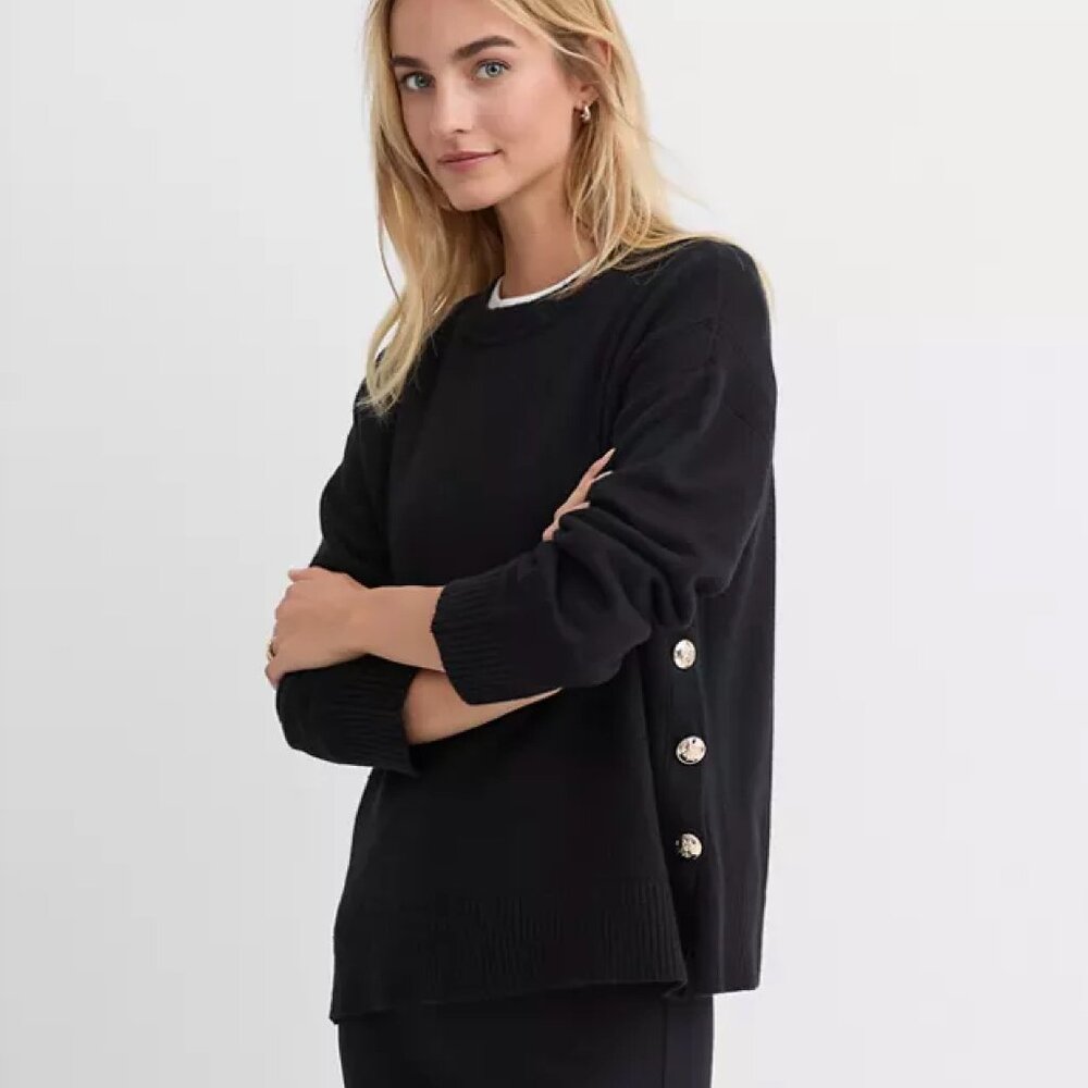 LOFT Black Side Button Tunic Sweater Medium Petite M - Picture 4 of 4